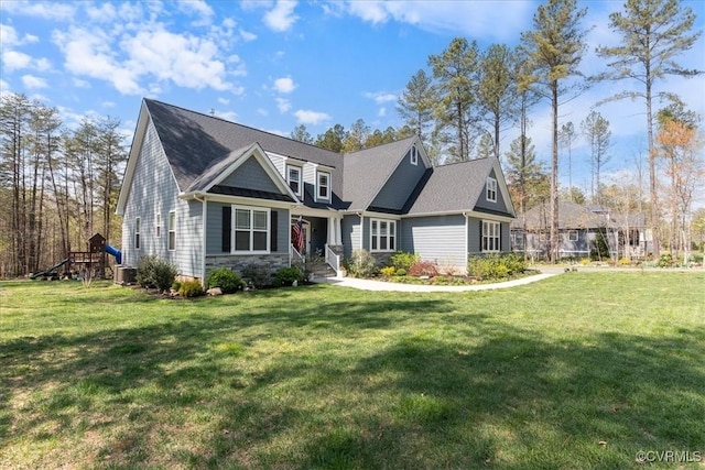 41 Pine Shadow Ct, Troy, VA 22974 - craftsman house with a front yard, cooling unit, and stone siding