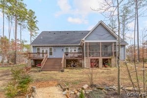 41 Pine Shadow Ct, Troy, VA 22974 - rear view of house featuring stairs, a wooden deck, and a sunroom
