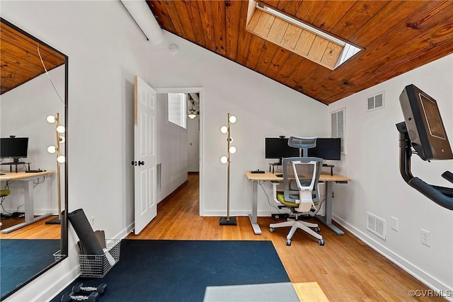 13700 Harbourwood Rd, Midlothian, VA 23112 - office space with wooden ceiling, vaulted ceiling, a skylight, wood finished floors, and baseboards