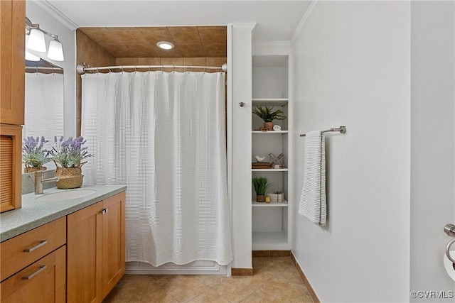 13700 Harbourwood Rd, Midlothian, VA 23112 - full bath featuring vanity, ornamental molding, baseboards, and tile patterned flooring