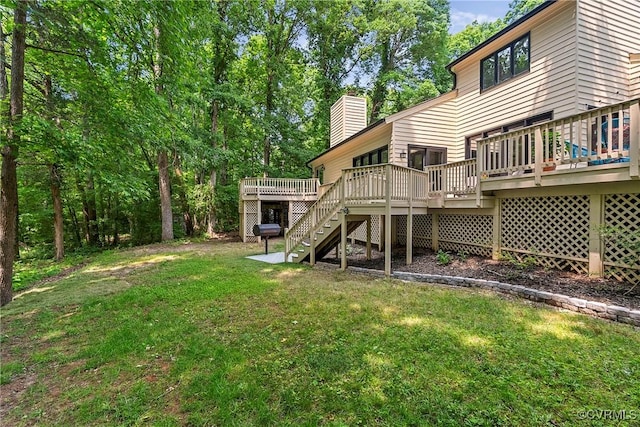 13700 Harbourwood Rd, Midlothian, VA 23112 - view of grassy yard with stairs and a wooden deck