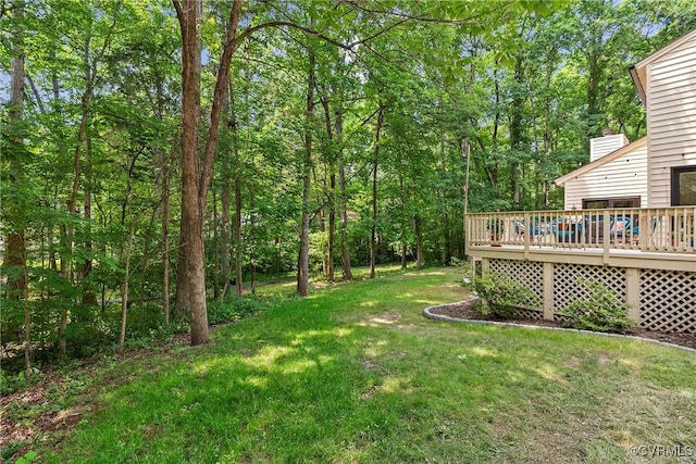 13700 Harbourwood Rd, Midlothian, VA 23112 - view of grassy yard featuring a deck and a forest view