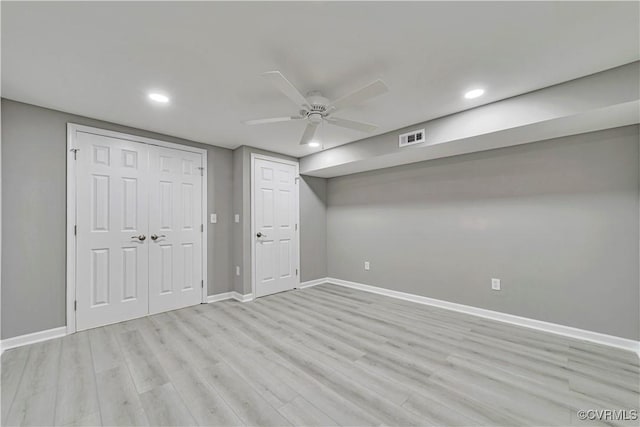 14 Gloucester Cir, Petersburg, VA 23803 - finished below grade area with recessed lighting, baseboards, light wood-type flooring, and a ceiling fan