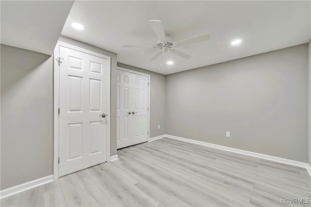 14 Gloucester Cir, Petersburg, VA 23803 - unfurnished bedroom with baseboards, recessed lighting, light wood-style flooring, and ceiling fan