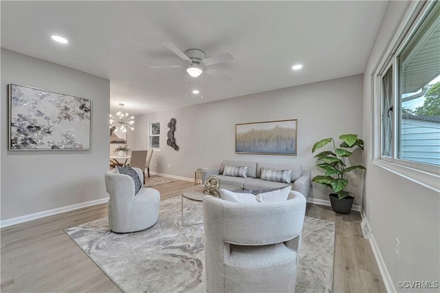 14 Gloucester Cir, Petersburg, VA 23803 - living area with a ceiling fan, wood finished floors, baseboards, a chandelier, and recessed lighting