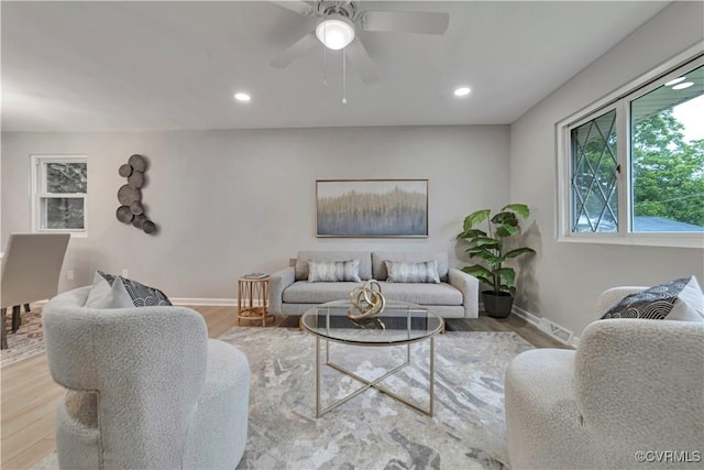 14 Gloucester Cir, Petersburg, VA 23803 - living room featuring baseboards, wood finished floors, recessed lighting, and ceiling fan