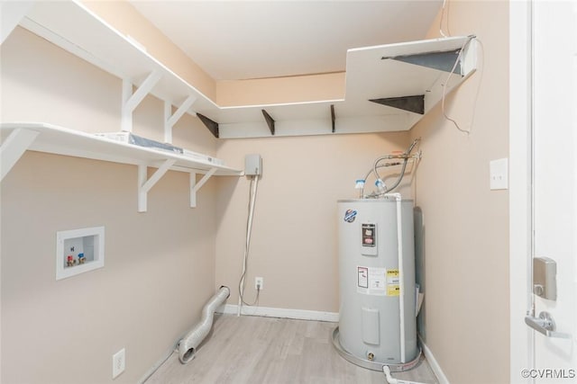 6006 Meadwood Cir, North Chesterfield, VA 23234 - washroom with water heater, washer hookup, wood finished floors, and baseboards