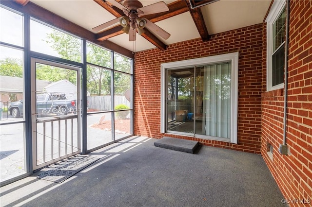 2405 Dumbarton Rd, Henrico, VA 23228 - unfurnished sunroom with a ceiling fan and beamed ceiling