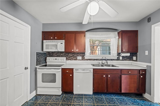2405 Dumbarton Rd, Henrico, VA 23228 - kitchen with white appliances, a sink, tasteful backsplash, and light countertops