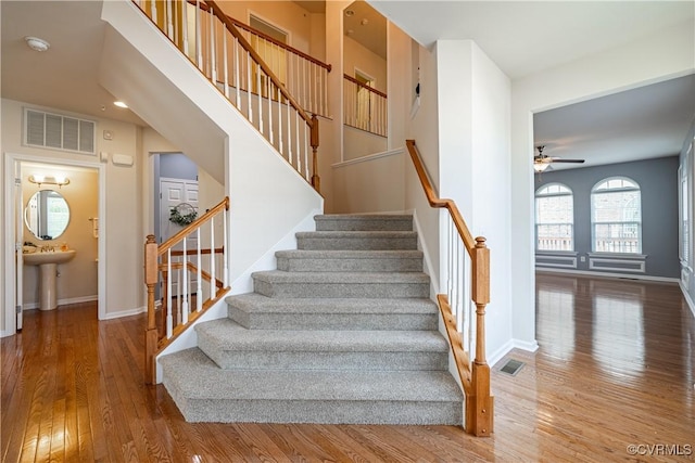521 Siena Ln, Henrico, VA 23059 - staircase with a ceiling fan and wood-type flooring