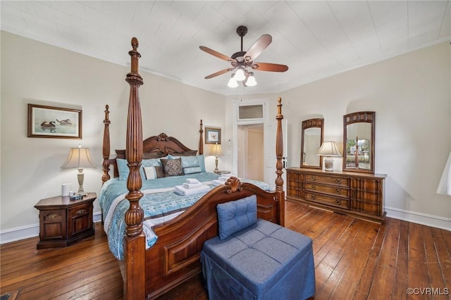 102 Market St, Onancock, VA 23417 - bedroom with hardwood / wood-style flooring, baseboards, ornamental molding, and a ceiling fan
