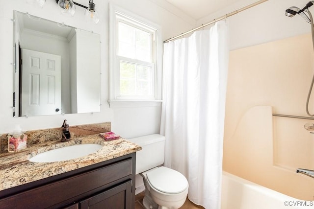 4800 Ball Cypress Rd, Chesterfield, VA 23832 - full bath with toilet, vanity, crown molding, and shower / bath combination with curtain