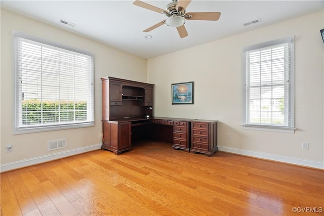 9428 Berry Patch Ln, Mechanicsville, VA 23116 - unfurnished office with light wood-style floors, baseboards, and a ceiling fan