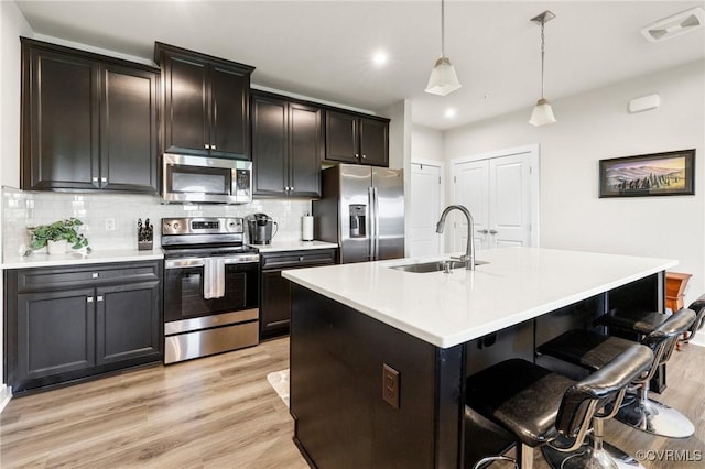 3700 Maze Runner Dr Unit 204, Midlothian, VA 23112 - kitchen featuring stainless steel appliances, a sink, light wood-style floors, decorative backsplash, and light countertops