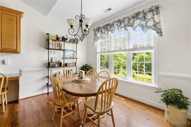 1629 Olmstead Dr, Powhatan, VA 23139 - dining area with a chandelier, light wood-style flooring, and baseboards