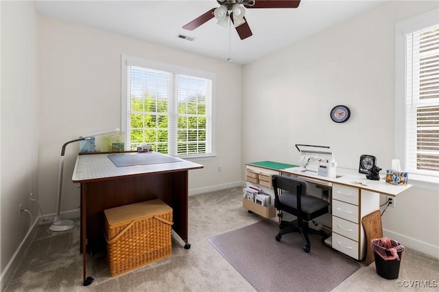 1629 Olmstead Dr, Powhatan, VA 23139 - office area with baseboards, ceiling fan, plenty of natural light, and carpet flooring