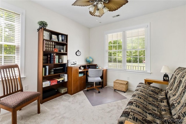 1629 Olmstead Dr, Powhatan, VA 23139 - home office with carpet floors, a ceiling fan, and baseboards