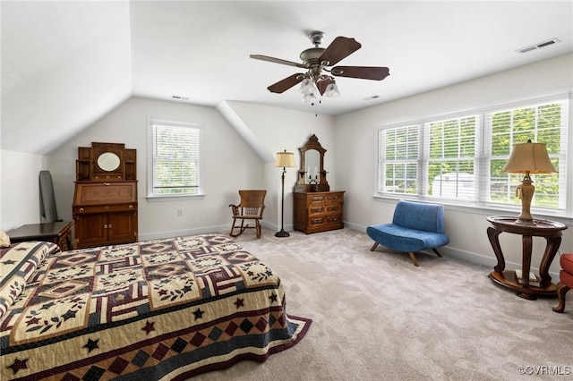 1629 Olmstead Dr, Powhatan, VA 23139 - carpeted bedroom with vaulted ceiling, baseboards, and a ceiling fan