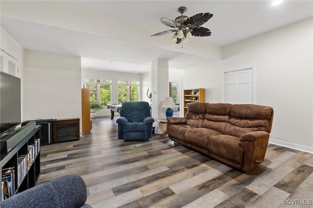 1629 Olmstead Dr, Powhatan, VA 23139 - living area with wood finished floors, recessed lighting, baseboards, and a ceiling fan