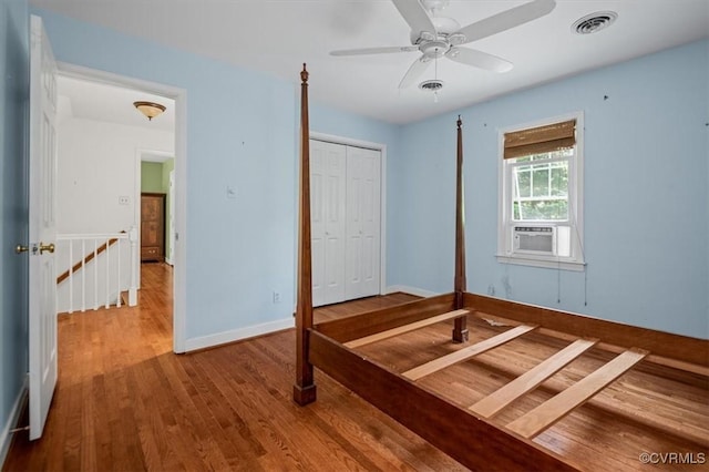11309 Pendleton Pl, North Chesterfield, VA 23236 - unfurnished bedroom featuring wood finished floors, cooling unit, baseboards, a closet, and ceiling fan