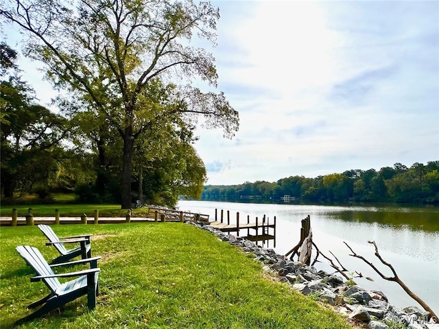 9001 Forest Ridge Ct, Henrico, VA 23229 - dock with a water view and a lawn
