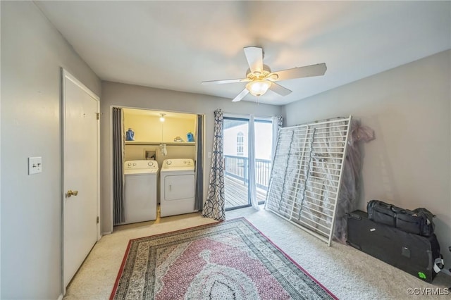 715 Washington Ave, Colonial Beach, VA 22443 - laundry room with carpet flooring, washer and dryer, and ceiling fan
