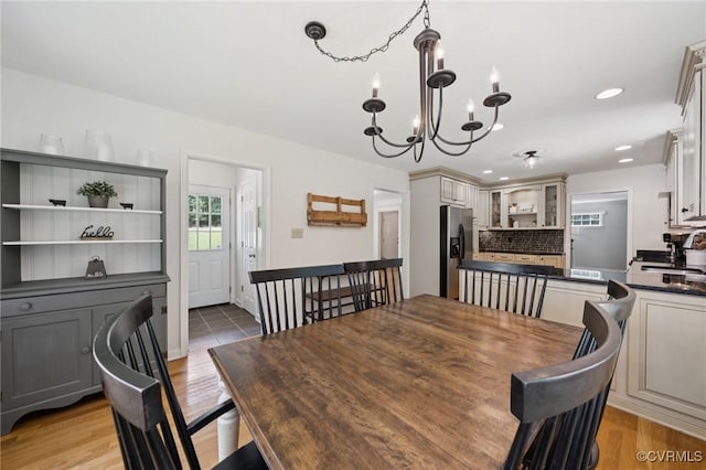 2554 Walkers Ridge Ter, Powhatan, VA 23139 - dining room with a chandelier, light wood finished floors, and recessed lighting