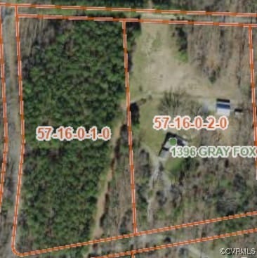 1396 Gray Fox Rd, Goochland, VA 23103 - map / location featuring property boundaries highlighted