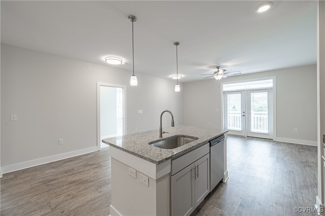 10530 Stony Bluff Dr Unit 305, Ashland, VA 23005 - kitchen with a sink, dishwasher, wood finished floors, a ceiling fan, and french doors