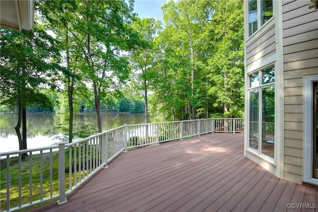 8831 Whistling Swan Rd, Chesterfield, VA 23838 - wooden deck with a water view and view of scattered trees