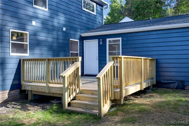 11202 Heathstead Rd, Chester, VA 23831 - doorway to property with a deck and roof with shingles