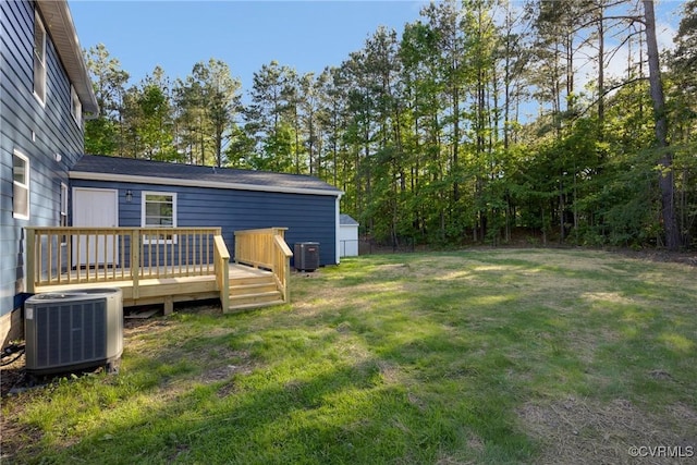 11202 Heathstead Rd, Chester, VA 23831 - view of green lawn featuring central AC and a wooden deck