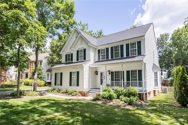 12109 Jamieson Pl, Henrico, VA 23059 - view of front of property featuring a porch, a front lawn, cooling unit, and roof with shingles