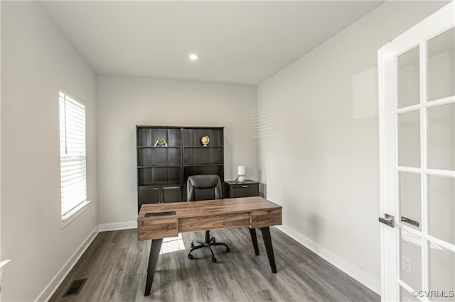 18160 Sagamore Dr, Chesterfield, VA 23120 - office with baseboards, plenty of natural light, wood finished floors, and recessed lighting
