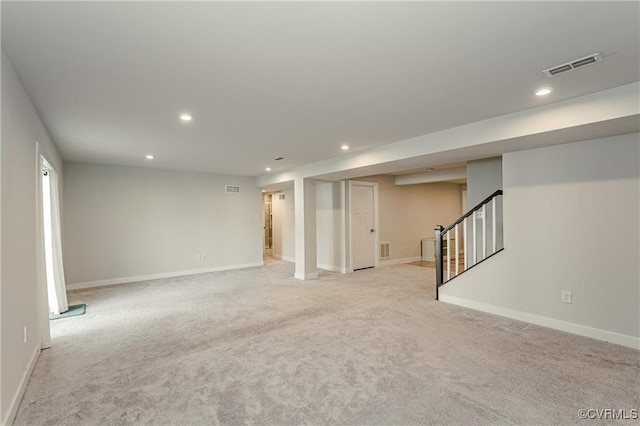 18160 Sagamore Dr, Chesterfield, VA 23120 - finished basement with stairs, recessed lighting, light carpet, and baseboards