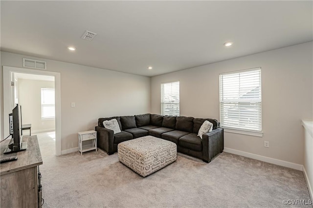 18160 Sagamore Dr, Chesterfield, VA 23120 - living room featuring plenty of natural light, baseboards, light carpet, and recessed lighting