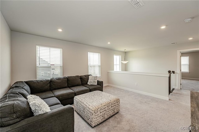 18160 Sagamore Dr, Chesterfield, VA 23120 - living area featuring light carpet, baseboards, and recessed lighting
