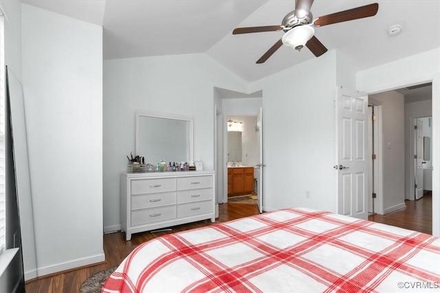 2603 Mountainberry Ct, Glen Allen, VA 23060 - bedroom featuring wood finished floors, lofted ceiling, ensuite bath, and a ceiling fan