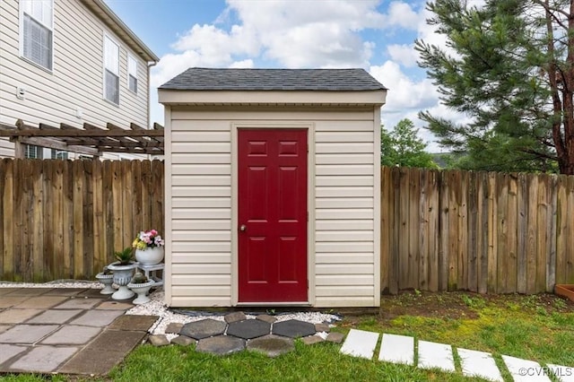 2603 Mountainberry Ct, Glen Allen, VA 23060 - view of shed with a fenced backyard and a pergola