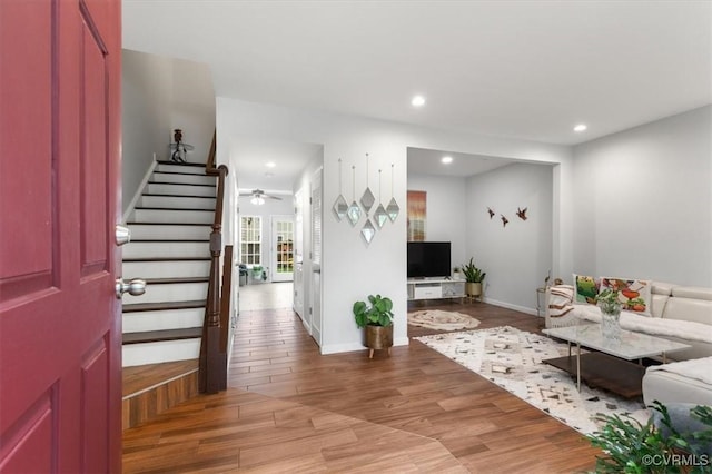 2603 Mountainberry Ct, Glen Allen, VA 23060 - entryway with stairway, light wood-style flooring, recessed lighting, baseboards, and french doors