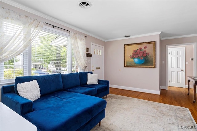 4719 W Grace St, Richmond, VA 23230 - living room with crown molding, wood finished floors, and baseboards
