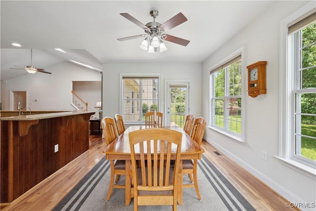 14109 Rigney Dr, Midlothian, VA 23113 - dining area featuring plenty of natural light, a ceiling fan, light wood-style floors, and vaulted ceiling