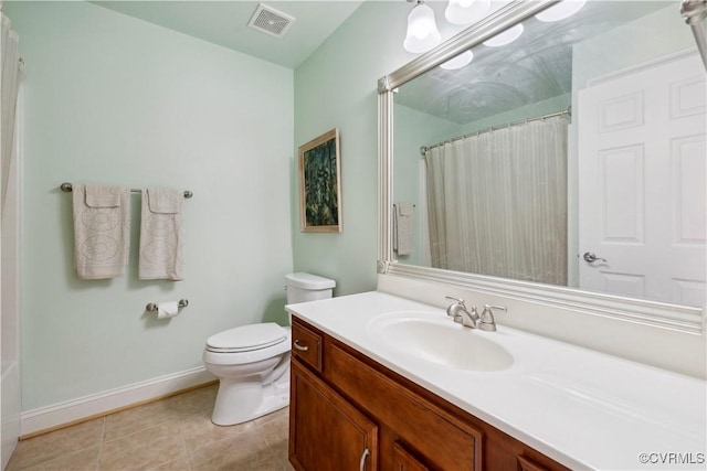 14109 Rigney Dr, Midlothian, VA 23113 - bathroom with vanity, curtained shower, toilet, tile patterned flooring, and baseboards