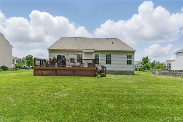 13524 Thomaswoods Ln, Ashland, VA 23005 - back of house with crawl space, a wooden deck, a yard, and stairs