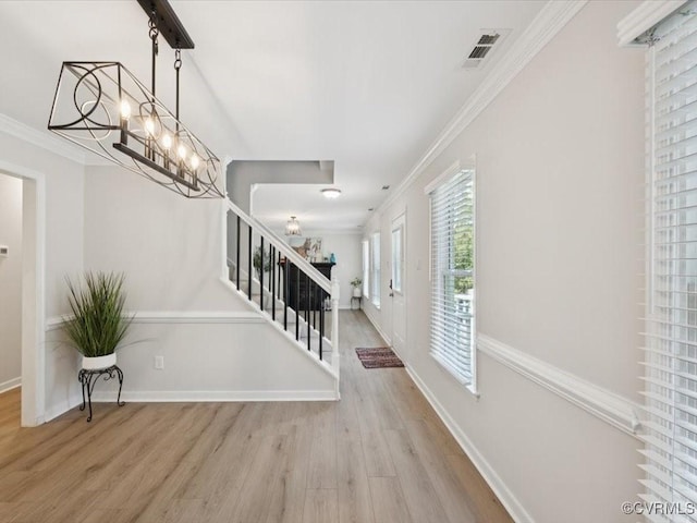 2004 Deer Meadow Ct, Chesterfield, VA 23112 - foyer entrance with stairway, wood finished floors, crown molding, and a chandelier