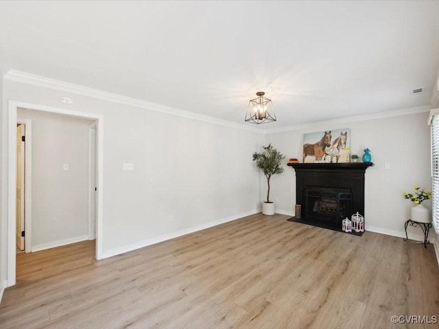 2004 Deer Meadow Ct, Chesterfield, VA 23112 - unfurnished living room with a chandelier, light wood-style flooring, ornamental molding, and baseboards