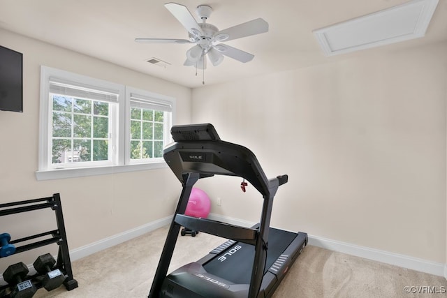 16300 Midnight Xing, Chesterfield, VA 23120 - workout area with carpet floors, baseboards, attic access, and ceiling fan