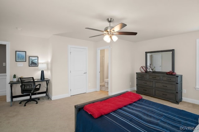 16300 Midnight Xing, Chesterfield, VA 23120 - bedroom with light carpet, baseboards, ensuite bathroom, and ceiling fan