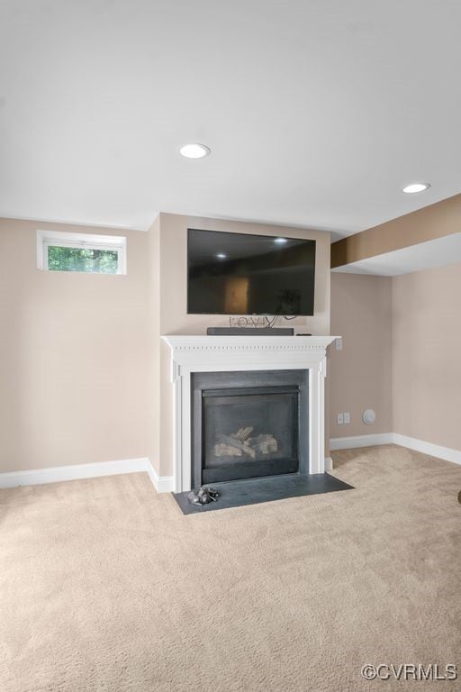16300 Midnight Xing, Chesterfield, VA 23120 - detailed view of carpet flooring, a fireplace with flush hearth, baseboards, and recessed lighting