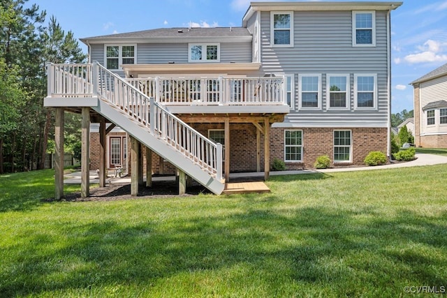 16300 Midnight Xing, Chesterfield, VA 23120 - rear view of house featuring a deck, stairway, a yard, and brick siding